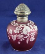 A late Victorian silver mounted Thomas Webb & Sons cameo cranberry glass scent bottle with domed
