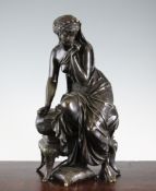 Etienne Henri Dumaige (French, 1830-1888). A bronze figure of a seated Grecian lady, 14in. Etienne