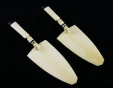 A pair of Egyptian ivory playing card turners, A pair of Egyptian ivory playing card turners, with