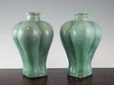 A pair of Chinese green crackle glazed lobed baluster vases, early 20th century, 9.25in. (24.7cm)