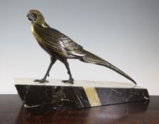 An Art Deco patinated metal model of a pheasant, 19in. An Art Deco patinated metal model of a