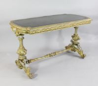 A Victorian gilt gesso centre table, overall W.4ft 5in. A Victorian gilt gesso centre table, the