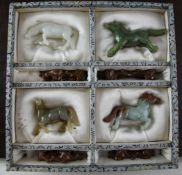 A set of eight Chinese jadeite and hardstone models of horses A set of eight Chinese jadeite and