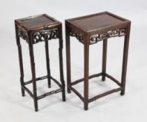 Two Chinese stands A 20th century Chinese rosewood square vase stand, the legs carved to simulate