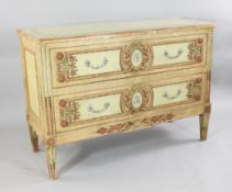 A late 18th century Louis XVI style painted two drawer commode, W.4ft 1in. A late 18th century Louis