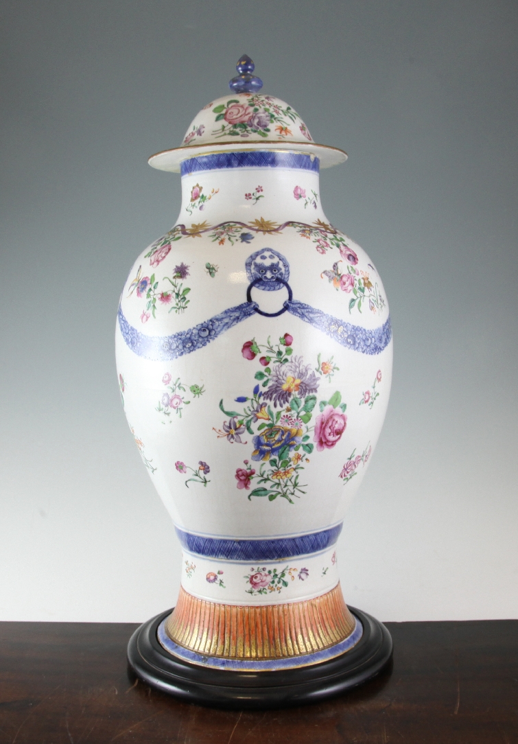 A large Chinese famille rose baluster vase and cover A large Chinese famille rose baluster vase