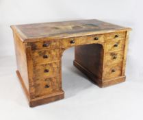 A Gillows Victorian figured walnut partner`s desk, W.4ft 6in. A Gillows Victorian figured walnut