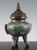 A Chinese cloisonne enamel censer and cover, 20th century, 10.8in. (27cm) A Chinese cloisonne enamel