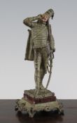 A late 19th century Austrian cold painted bronze figure of a Hungarian officer, 7in. A late 19th