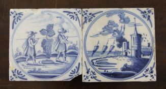 Nine Delft blue and white tiles, 18th century, 5in. sq. Nine Delft blue and white tiles, 18th