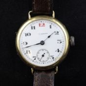 A gentleman`s 1920`s Swiss 18ct gold manual wind wrist watch, retailed by Frodsham, A gentleman`s