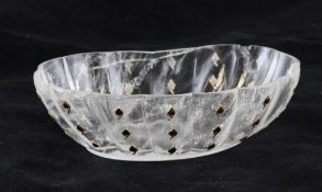 An Indian rock crystal and red stone set dish, 5.75in. An Indian rock crystal and red stone set