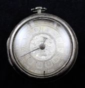 An early 18th century silver pair cased keywind verge pocket watch by G. Etherington, London, An