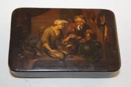 A 19th century Stobwasser painted papier mache snuff box, 3.5in. A 19th century Stobwasser painted