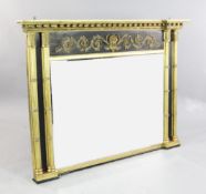 A 19th century ebonised and parcel gilt overmantel mirror, W.4ft 4.5in. A 19th century ebonised