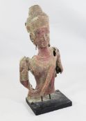 A large Thai weathered painted wood head and torso of Buddha A large Thai weathered painted wood