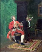 Bernard Louis Borione (1865-?) Interior with gentleman playing a mandolin, 10.75 x 8.5in. Bernard