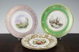 Four English porcelain cabinet plates, 19th / 20th century, 8.5in. Four English porcelain cabinet