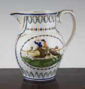 A Pratt type pearlware jug, c.1810-15, 7in. A Pratt type pearlware jug, c.1810-15, moulded in relief