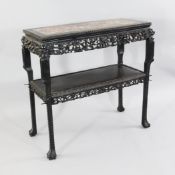 A late 19th century Chinese rosewood two tier side table, W.2ft 10in. A late 19th century Chinese