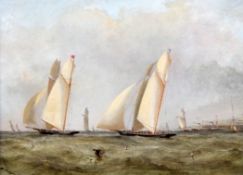 Henry Sargent (1770-1845) Racing yachts racing with paddlesteamers and pavilion in the distance,