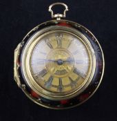 A late George II 22ct gold and tortoiseshell triple cased keywind verge pocket watch by Jno.