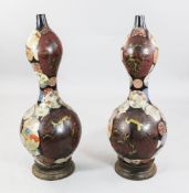 A pair of large Japanese Kutani vases, late 19th century, 35.5in., wood stands A pair of large
