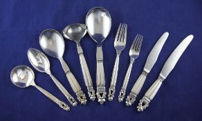 A suite of Georg Jensen sterling silver acorn pattern cutlery for four, weighable silver 24.5 oz.