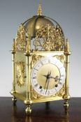 A 19th century gilt brass 17th century style lantern clock, 16in. A 19th century gilt brass 17th