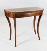 An early 19th century D end card table, W.2ft 10in. An early 19th century rosewood and satinwood