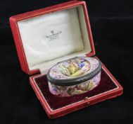 A 19th century Viennese enamelled oval snuff box, 3.5in. A 19th century Viennese enamelled oval