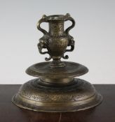 A Venetian bronze candlestick, probably 17th century, 6in. A Venetian bronze candlestick, probably