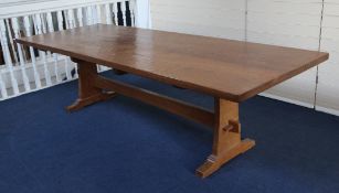 A Colin `Beaverman` Almack oak refectory table, top 9ft x 3ft 5in. A Colin `Beaverman` Almack oak