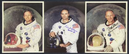 Apollo 11: Three signed photographs of Neil Armstrong, Michael Collins and `Buzz Aldrin`, all 8 x