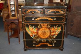 A military style painted pine chest, W.3ft 3in. A military style painted pine chest, of six drawers,
