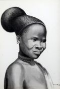 Gerard Bhengu (1910-1990) Portrait of a native girl, 12. 5 x 9in. Gerard Bhengu (1910-1990)