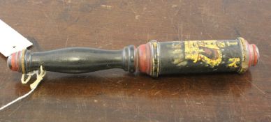 An early Victorian turned and painted wood tipstaff, 10ins An early Victorian turned and painted
