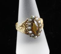 A Victorian 15ct gold, citrine and seed pearl dress ring, size Q. A Victorian 15ct gold, citrine and