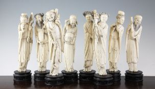 A set of Chinese ivory figures of the eight immortals, Ming style, early 20th century, 10in. to 10.