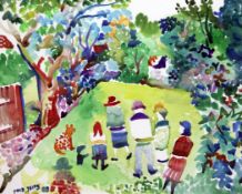 Fred Yates (1922-2008) Figures in a garden, 14 x 17in. Fred Yates (1922-2008)watercolour,Figures