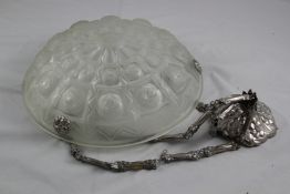 An Art Deco circular moulded glass ceiling shade, 14in. An Art Deco circular moulded glass ceiling
