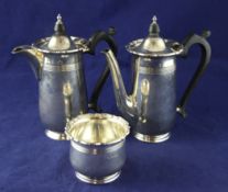 A George V silver café au lait set, gross 23.5oz. A George V silver café au lait set, Mappin & Webb,