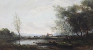 A De Villiers French river landscapes, 12 x 22in. A De Villierspair of oils on canvas,French river