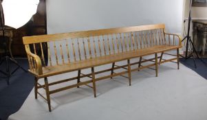 An American 19th century oak Deacon`s bench or hall settle overall 9ft An American 19th century