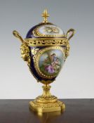 A Sevres style porcelain and ormolu mounted vase and cover, late 19th century, 11.1in., a.f. A