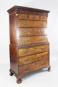 A George III mahogany chest on chest, W.3ft 9in. A George III mahogany chest on chest, the upper
