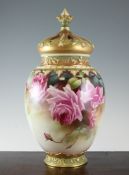 A large Royal Worcester ovoid pot pourri vase, inner liner and cover, date code for 1909, 18. A