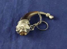 A Victorian Scottish silver mounted ram`s horn vinaigrette with inset cairngorm lid 2.75in. A