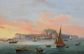 Salvadore Candido (Italian, b.1838) View of Naples and the Island of Capri, 10.5 x 15.75in.