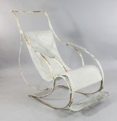 A 19th century white painted wrought iron garden armchair, A 19th century white painted wrought iron